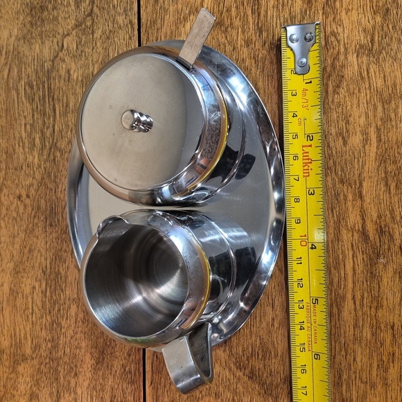 VINTAGE Shiny Chrome Cream and Sugar Set With Spoon And Tray - Picture 13 of 16
